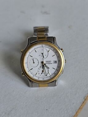 Seiko Chronograph Panda Watch Quartz Mens White Dial Ref 7T32 7C60